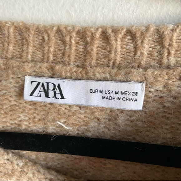 ZARA tan wool alpaca blend relaxed fit chunky knit sweater - Picture 5 of 11